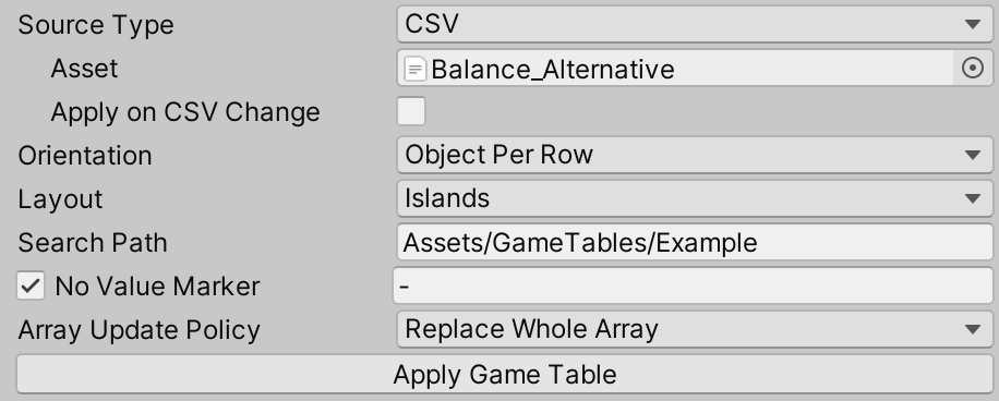 Game Tables Inspector UI